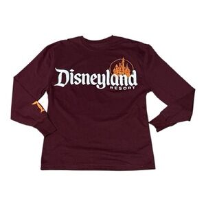 Disneyland Resort Maroon Long Sleeve Shirt with orange Disney logo